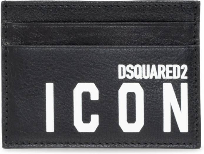 Dsquared2 Zwarte Leren Kaarthouder met Icon Logo Print Black Heren