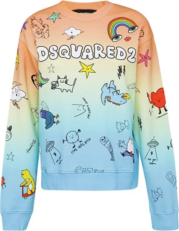 Dsquared2 Cartoon Sweatshirt Rood Multicolor Lange Mouwen Zachte Pasvorm Blauw Dames