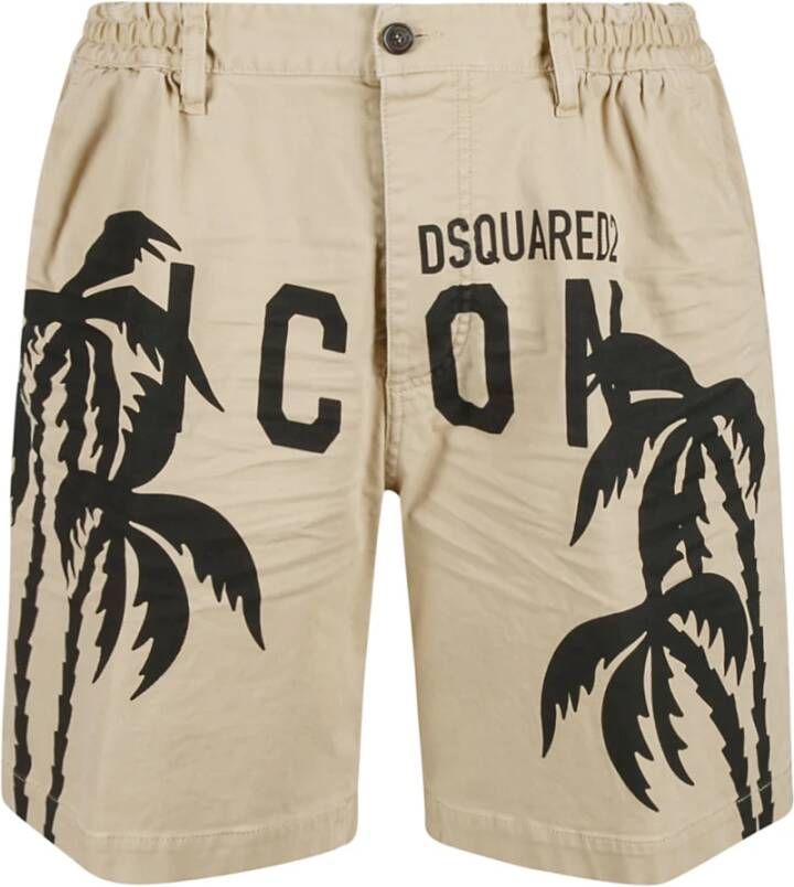 Dsquared2 Casual katoenen shorts met bedrukt logo Beige Heren