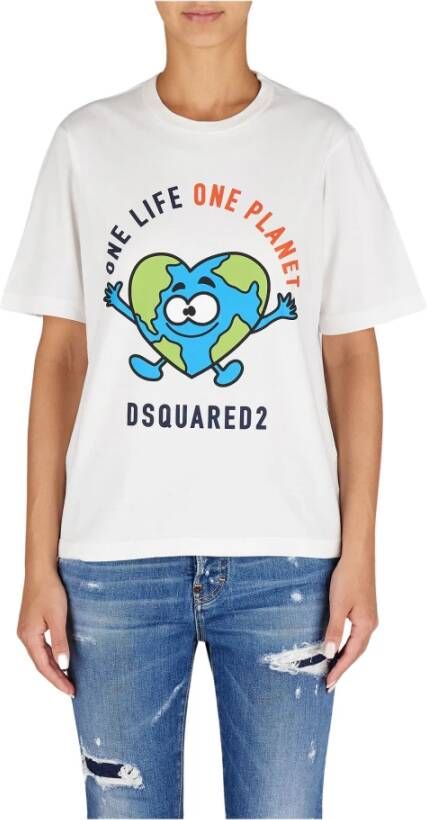 Dsquared2 Earth Logo T-shirt Korte Mouw Katoen White Dames
