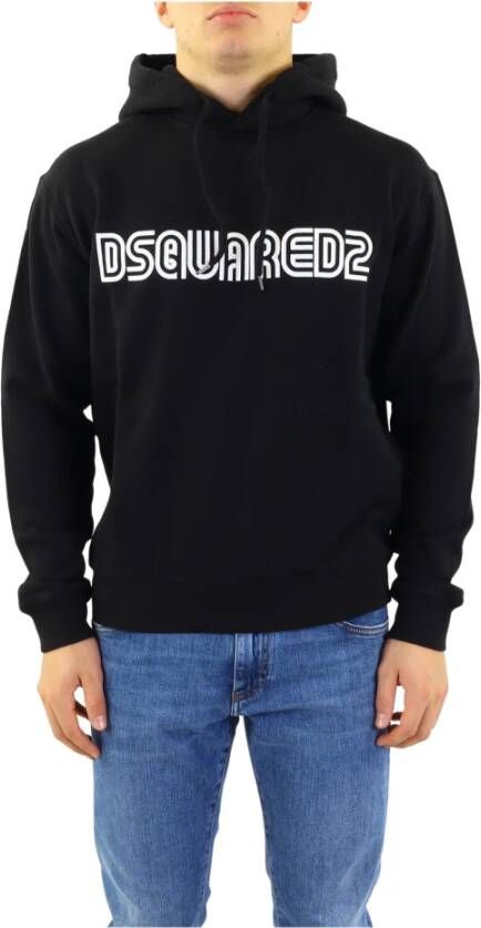 Dsquared2 Zwarte Sweatshirt Logo Print Italiaans Katoen Black Heren