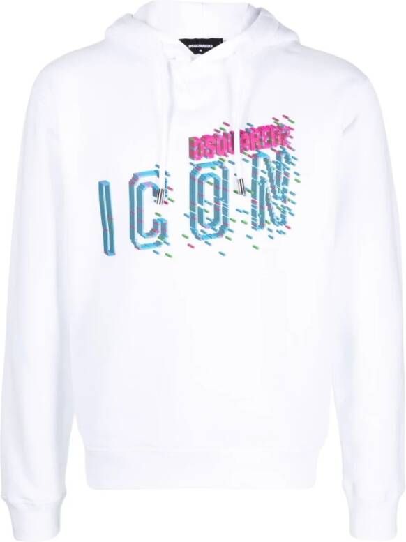 Dsquared2 Cool Fit Hoodie met Pixeled Icon White Heren