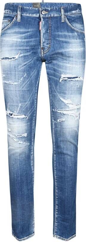 Dsquared2 Cool Guy Jean Rattoppato Straight Jeans Blauw Heren