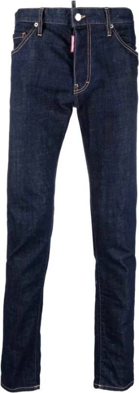 Dsquared2 Slim-Fit Donkerblauwe Jeans met Contrasterende Stiksels Blauw Heren