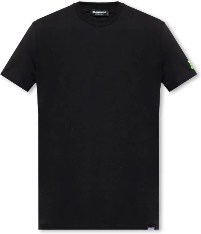Dsquared2 Zwart en groen katoenen T-shirt met logo patch Black Heren