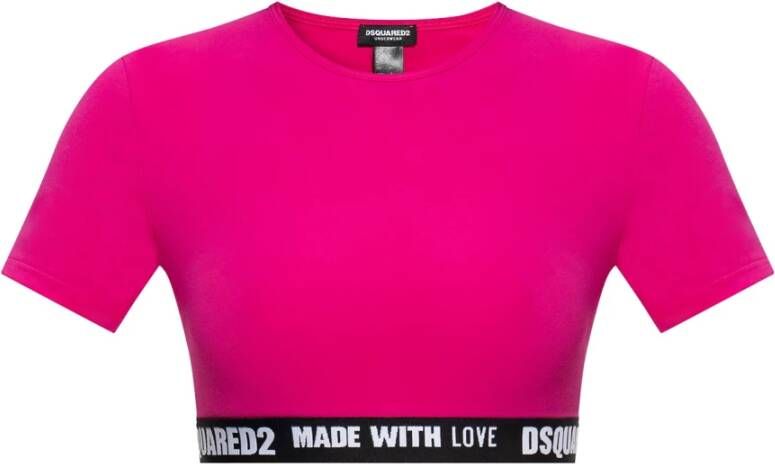 Dsquared2 Crop T-shirt met logo Roze Dames
