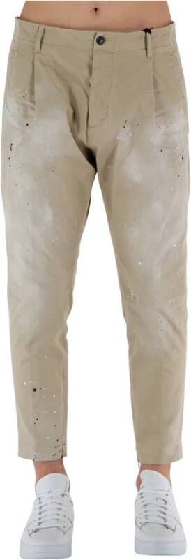 Dsquared2 Beige Verfspat Detail Broeken Beige Heren