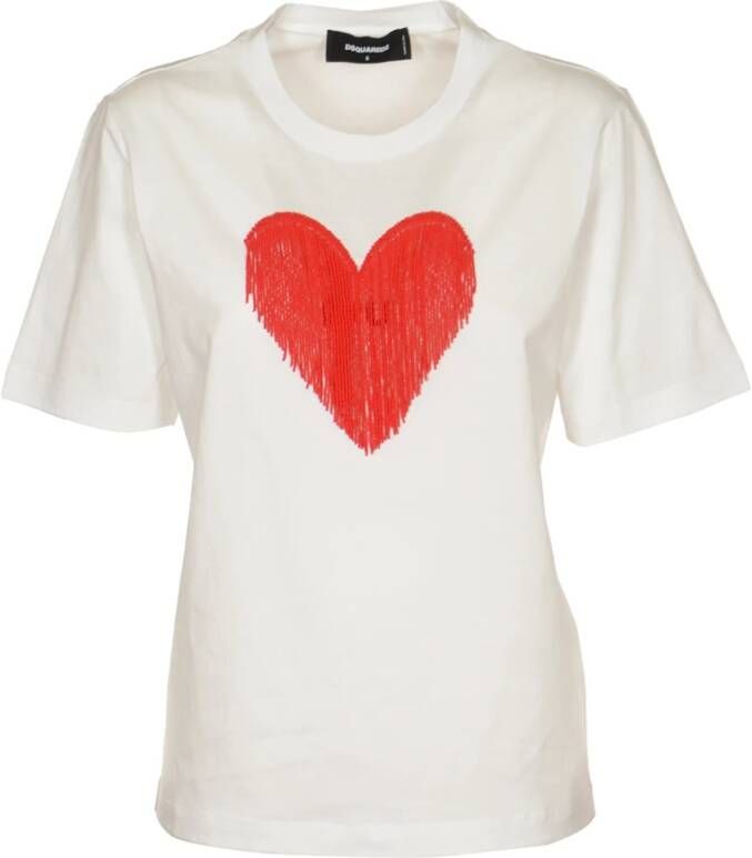 Dsquared2 Witte T-shirts en Polos met D2 I Love You White Dames