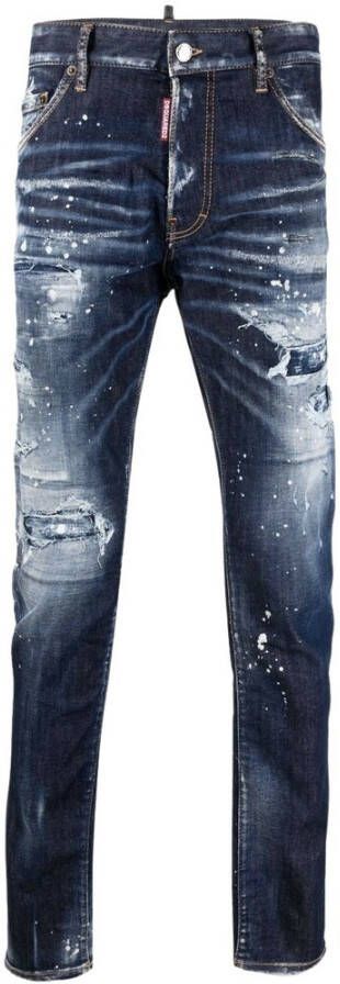 Dsquared2 Dark Ripped Bleach Wash Super Twinky Jeans Blauw Heren