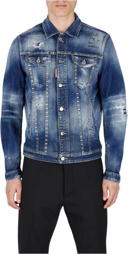 Dsquared2 Denimjack met versleten effect Blauw Heren