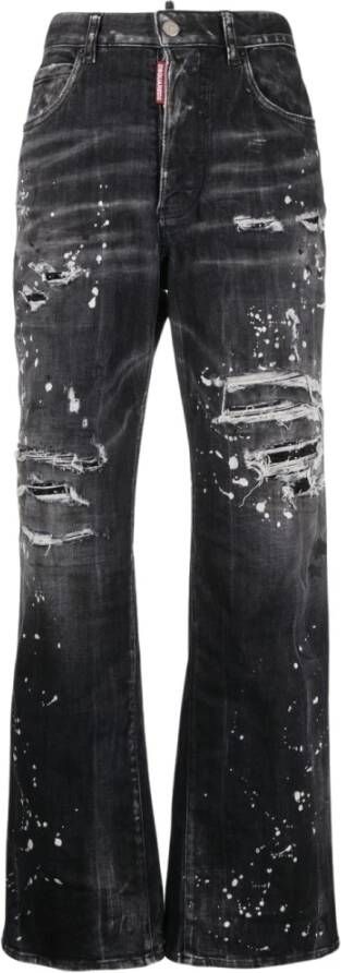 Dsquared2 Distressed Bootcut Jeans met Verfspatten Black Dames