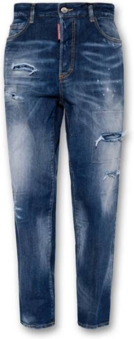 Dsquared2 Distressed Straight Jeans met Paint Splatter Effect Blauw Dames