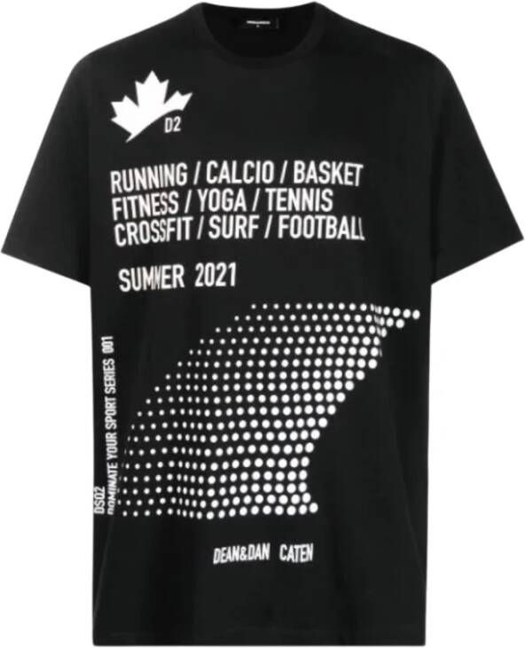 Dsquared2 Zwarte Oversized T-shirt met Geribbelde Kraag Black Heren