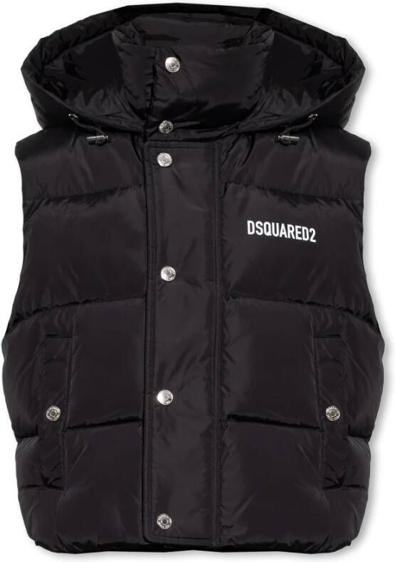 Dsquared2 Zwarte Gewatteerde Gilet met Capuchon Black Dames