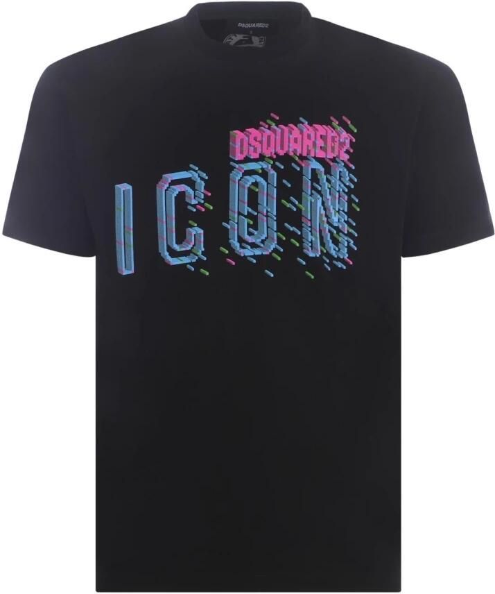 Dsquared2 Zwart Icon Pixel Print Katoenen T-shirt met Korte Mouwen Black - Foto 3