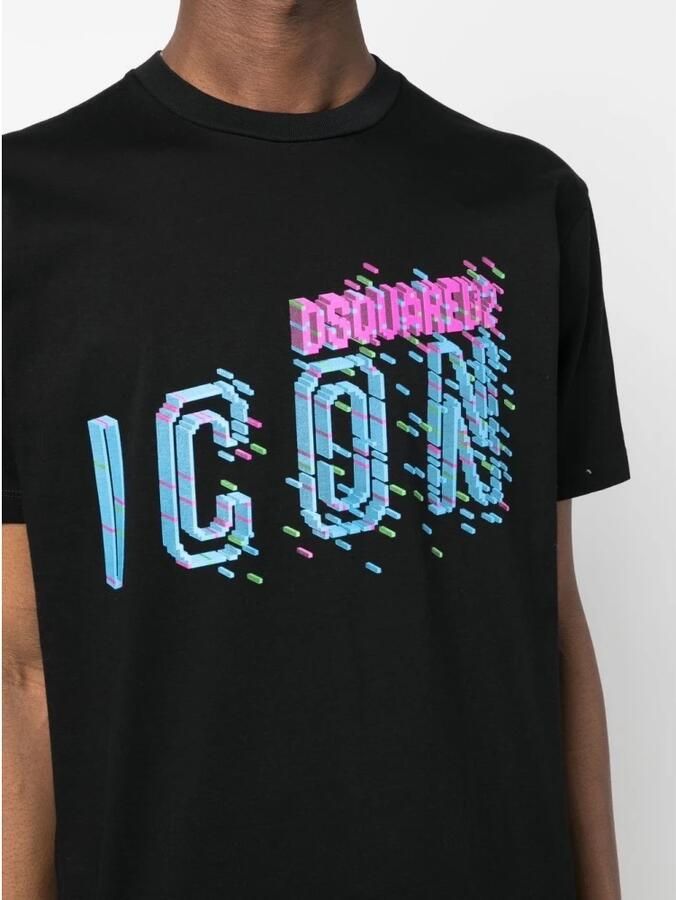 Dsquared2 Zwart Icon Pixel Print Katoenen T-shirt met Korte Mouwen Black - Foto 2
