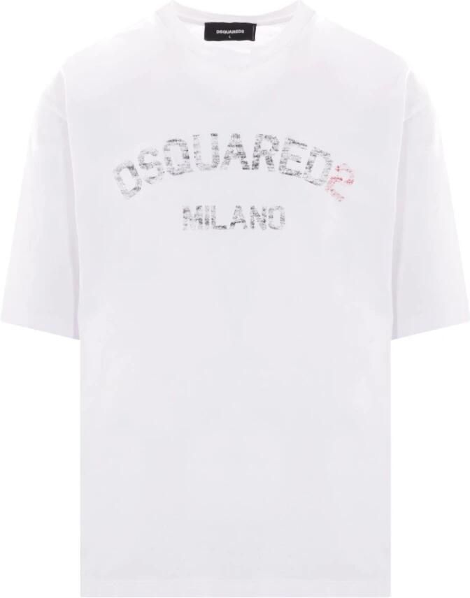 Dsquared2 Witte Katoenen Print Ronde Hals T-shirt White Heren