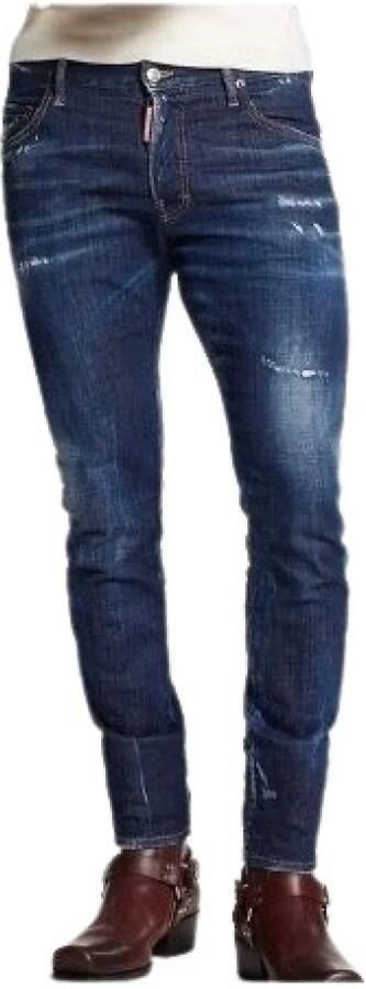 Dsquared2 Blauwe Skater Fit Jeans met Esdoornblad Borduursel Blauw Heren