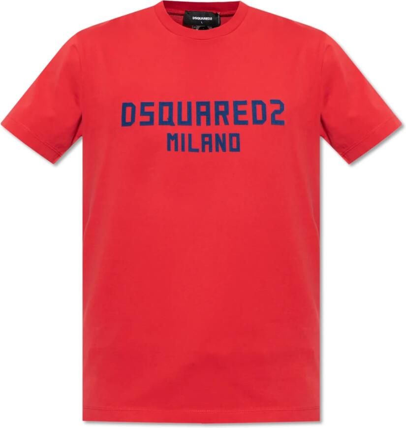 Dsquared2 T-shirt met logo en fluweelachtige afwerking Red Heren