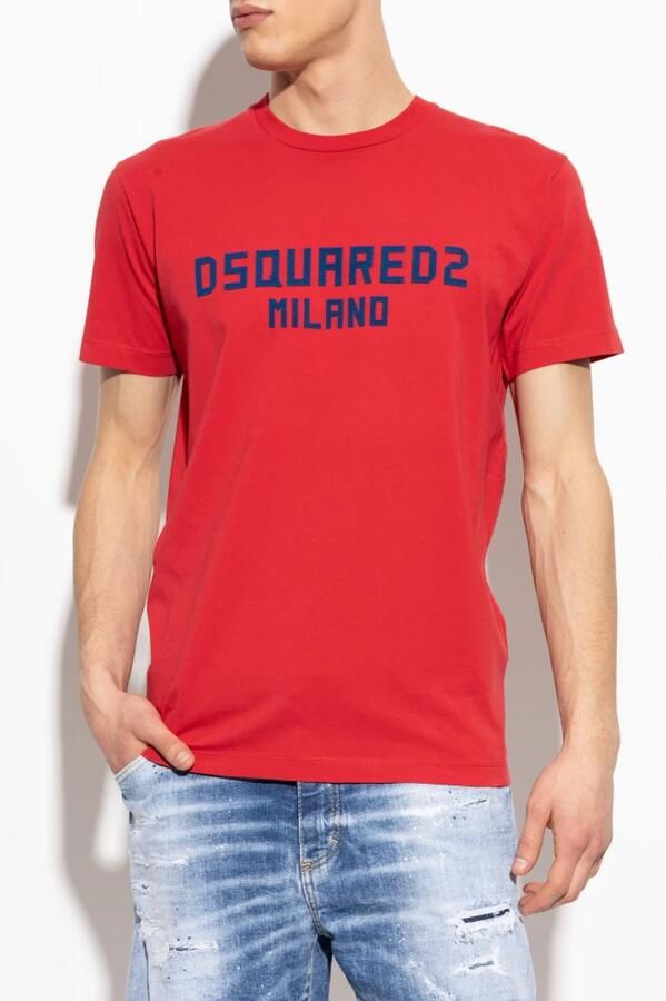 Dsquared2 T-shirt met logo en fluweelachtige afwerking Red Heren - Foto 5