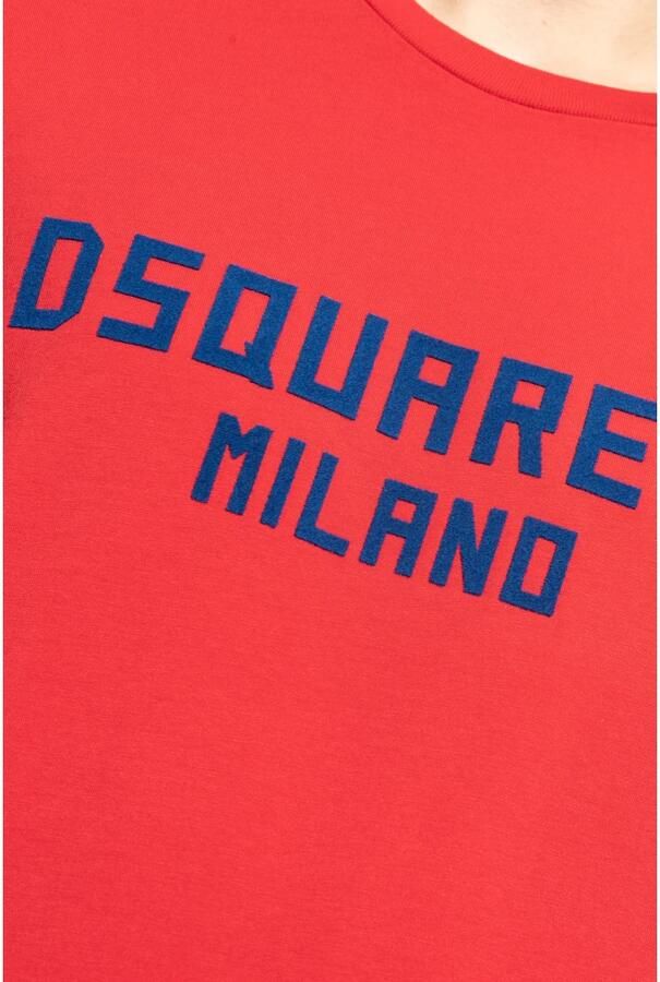 Dsquared2 T-shirt met logo en fluweelachtige afwerking Red Heren - Foto 3