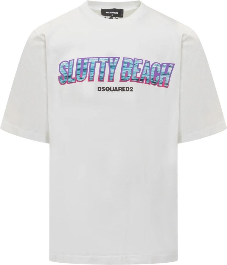 Dsquared2 Skater Jeans met Versleten Wit Denim en Logo Patch White Heren