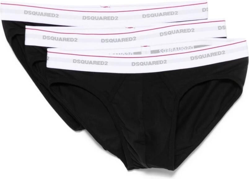 Dsquared2 Effen Briefs 3 Pack Elastische Taille Black Heren
