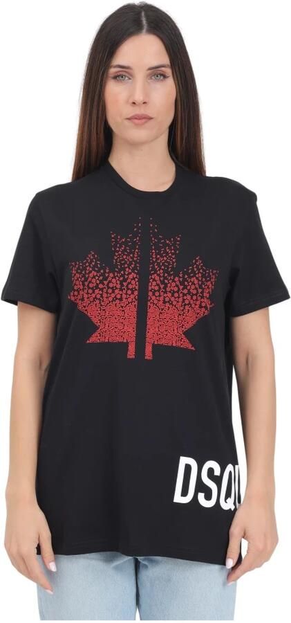 Dsquared2 Zwart Logo Print T-shirt Black Dames