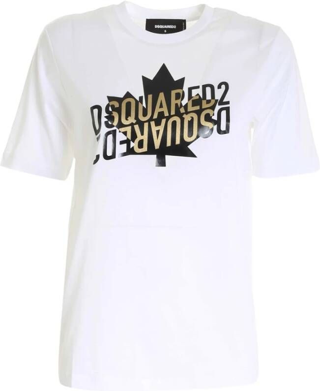 Dsquared2 Elegant Logo Print Katoenen T-Shirt White Dames