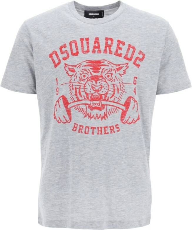 Dsquared2 Elegante Heren Grijs en Rood Tiger T-Shirt Grijs Heren