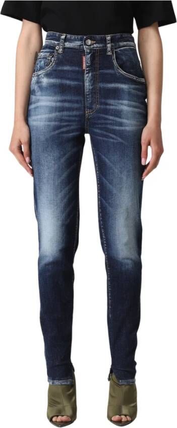 Dsquared2 Donkere Schone Was Hoge Taille Twiggy Jeans Blue Dames