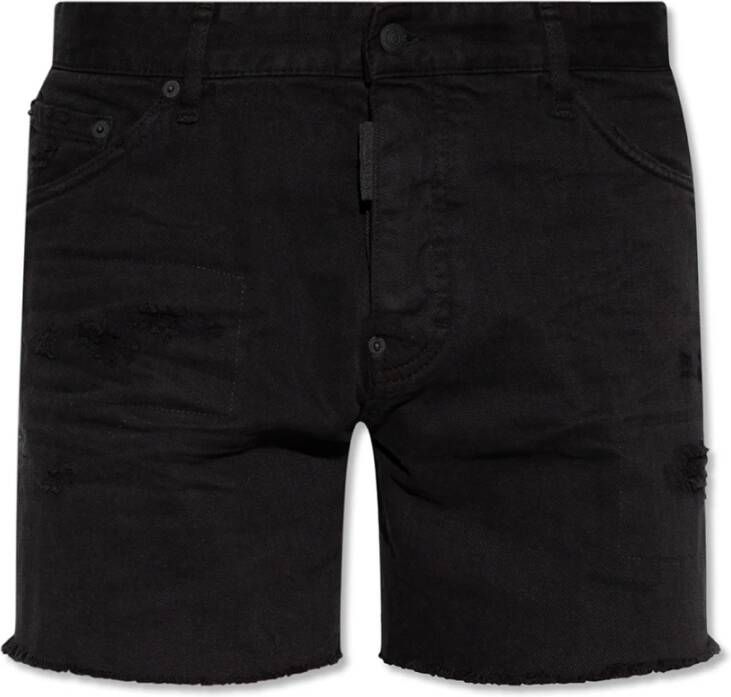 Dsquared2 Zwarte Katoenen Shorts Franje Afwerking Black Heren