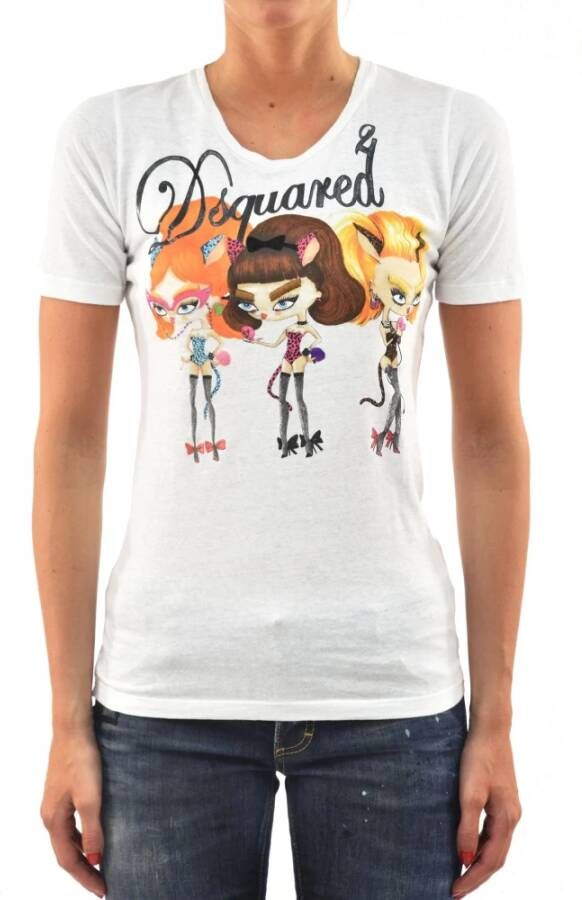 Dsquared2 Grafisch Bedrukt Katoenen Dames T-shirt Wit Dames