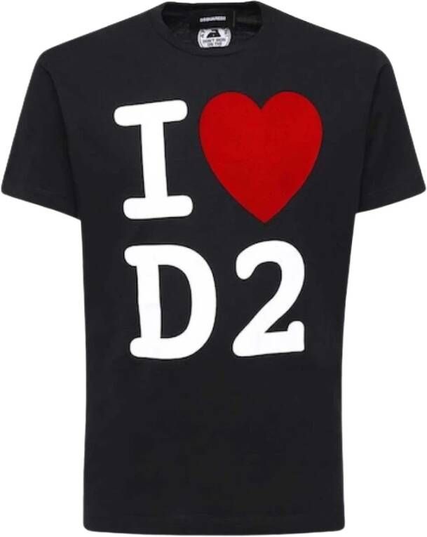 Dsquared2 Grafisch Print Hart Velvet T-Shirt Zwart Heren