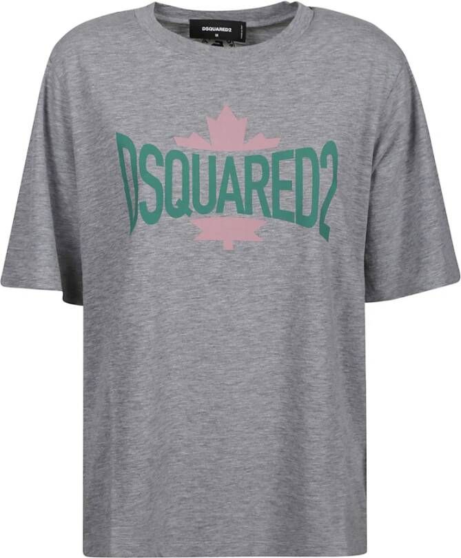 Dsquared2 Grijze Melange Blad T-Shirt Grijs Dames