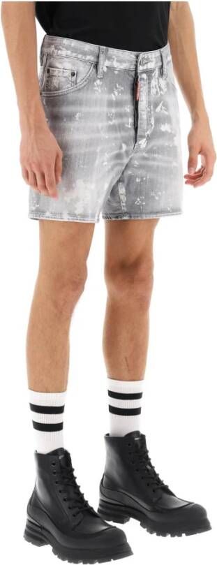Dsquared2 Grijze Spotted Low-Rise Denim Shorts Gray Heren