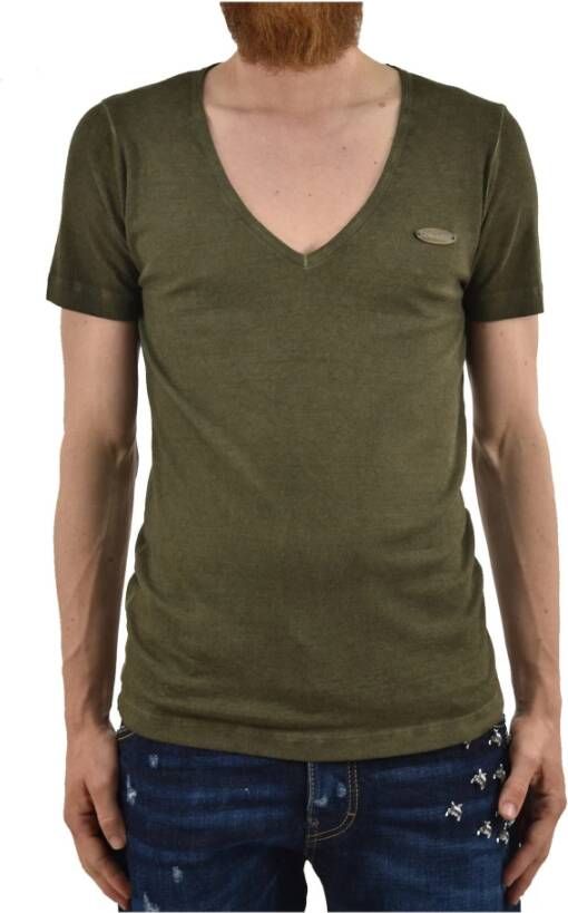 Dsquared2 Groen Heren V-Hals T-Shirt met Metalen Ovale Plaat Groen Heren