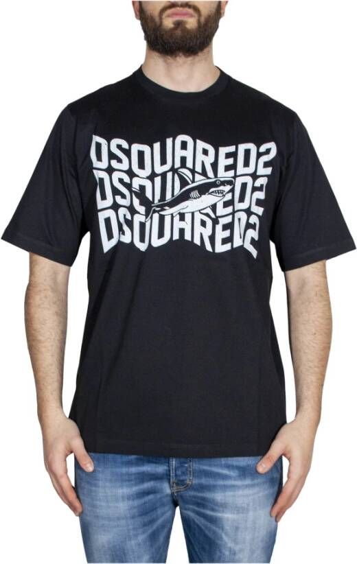 Dsquared2 Haai Grafisch Oversized T-Shirt Zwart Heren