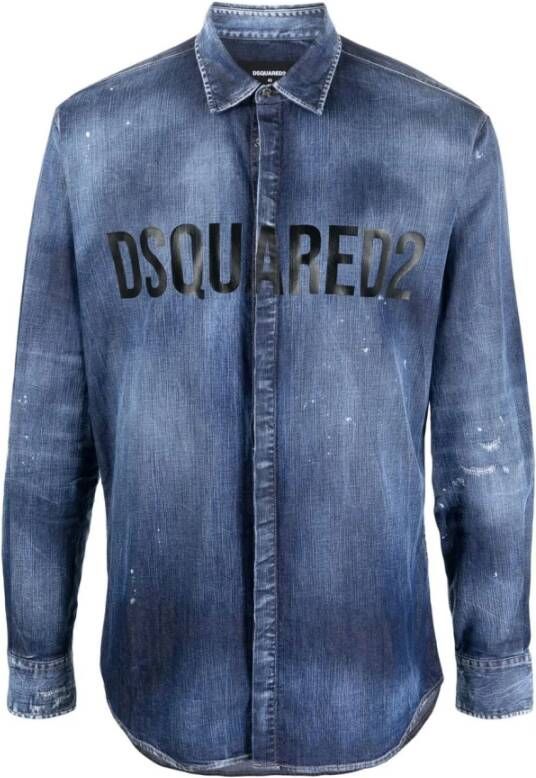 Dsquared2 Handtekening Denim Overhemd Blauw Heren