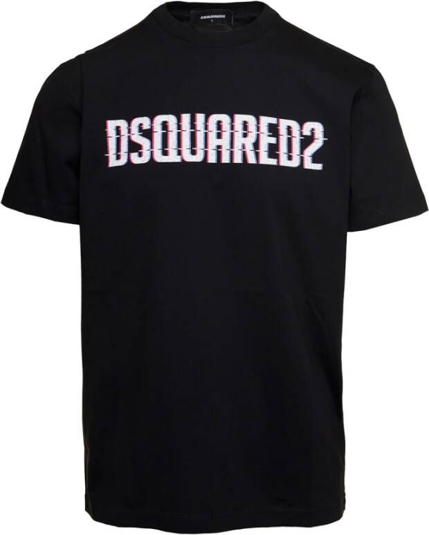 Dsquared2 Zwarte Logo Print Crew Neck T-shirts en Polos Black Heren