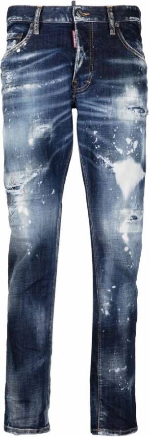 Dsquared2 Donkerblauwe Skinny Jeans met Verfspatten en Versleten Details Blue Heren