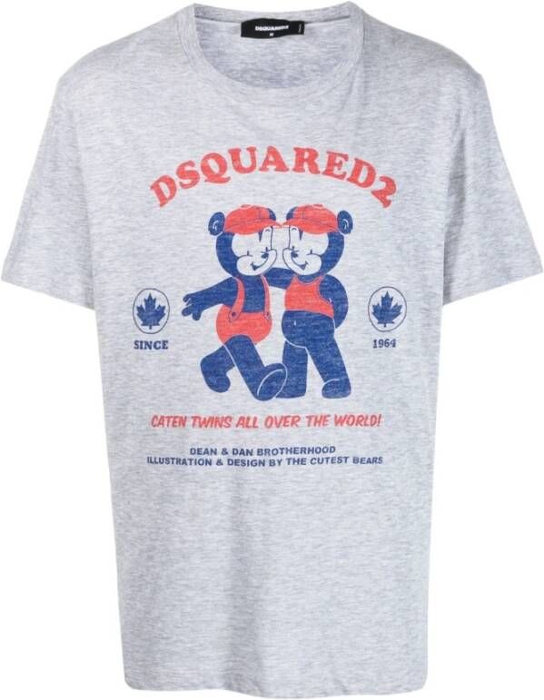 Dsquared2 Grijze Katoenen T-shirt met Korte Mouwen en Frontprint Gray Heren