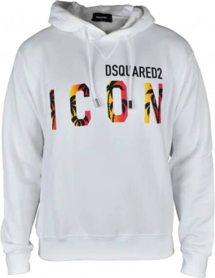 Dsquared2 Heren Sweatshirt met Logo Print en Palm Grafische Print White Heren