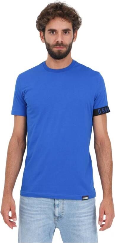 Dsquared2 Heren T-shirt van katoen en elastaan blauw met kenmerkende zoom Blauw Heren