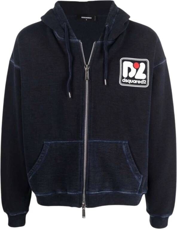 Dsquared2 Heren Zip-Up Trainingsweatshirt met Vervaagd Logo Blauw Heren
