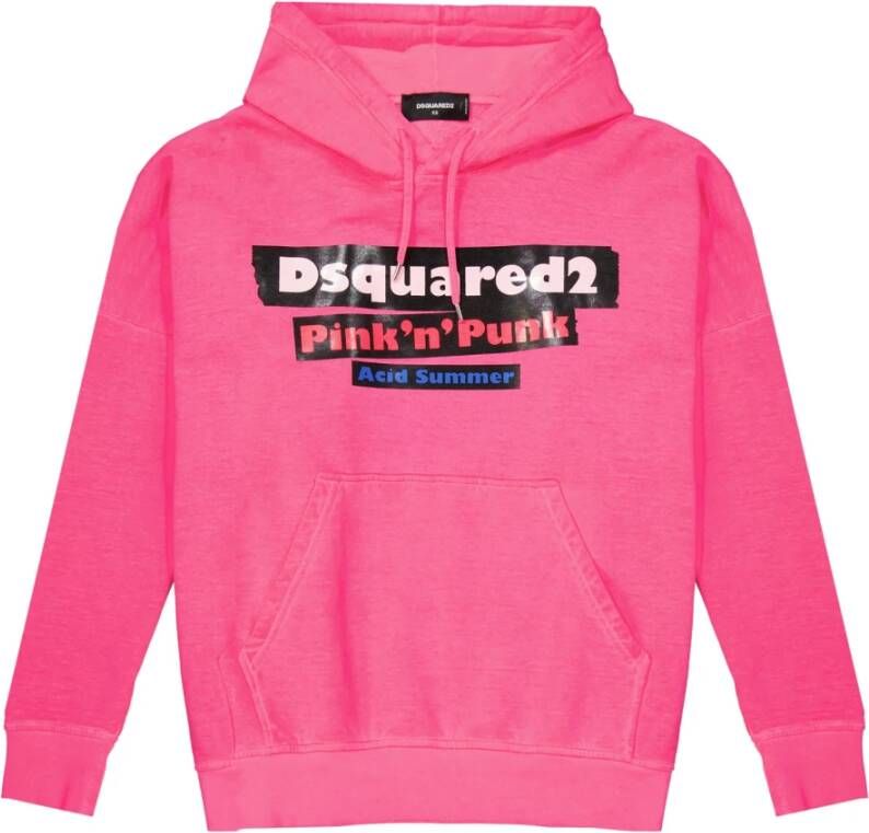 Dsquared2 Logo Hoodie Hoge Kraag Elastisch Pink Heren