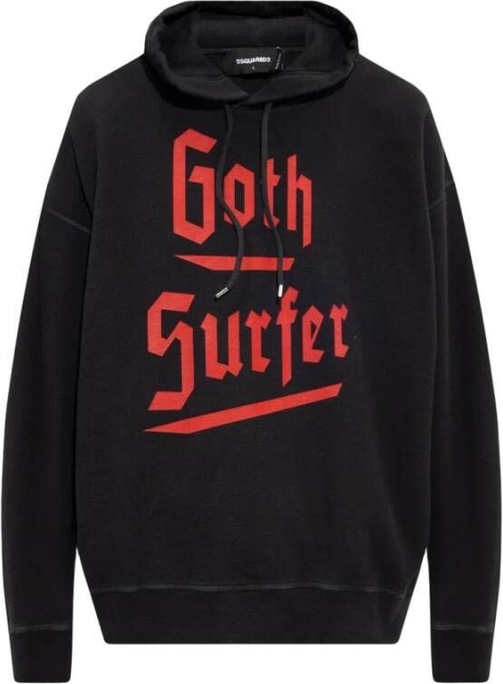 Dsquared2 Zwarte Hooded Katoenen Printtrui Black Heren
