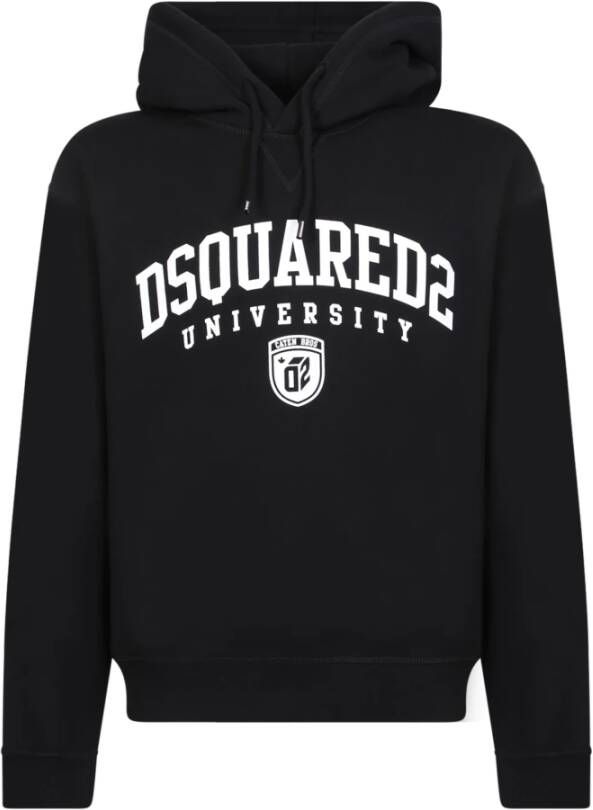 Dsquared2 Zwarte katoenen hoodie met wit logo print Black Heren