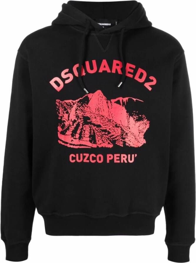 Dsquared2 Katoenen Sweatshirt met capuchon en logo print Black Heren