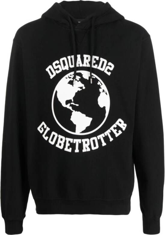 Dsquared2 Zwarte Globetrotter Logo-Print Hoodie Black Heren